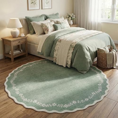 GarveeHome Round Area Rug 5ft Scalloped Washable Circle Rug - Image 2