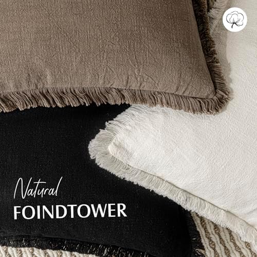 Foindtower Decorative Linen Fringe Throw Pillow Covers 22×22 Light Brown - Image 4