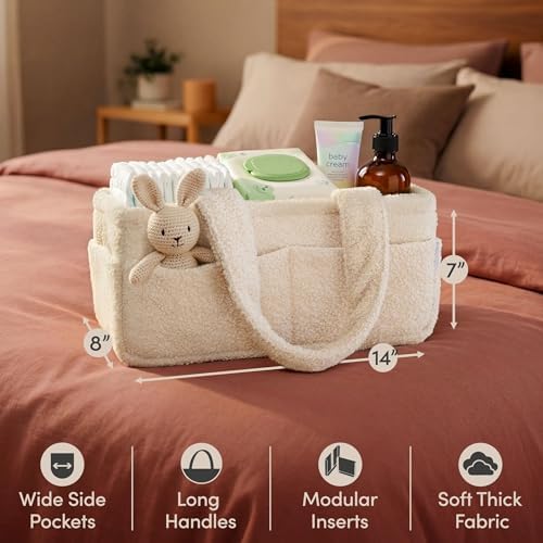 PUTSKA Baby Diaper Caddy Organizer, Nursery Fleece Basket - Image 4