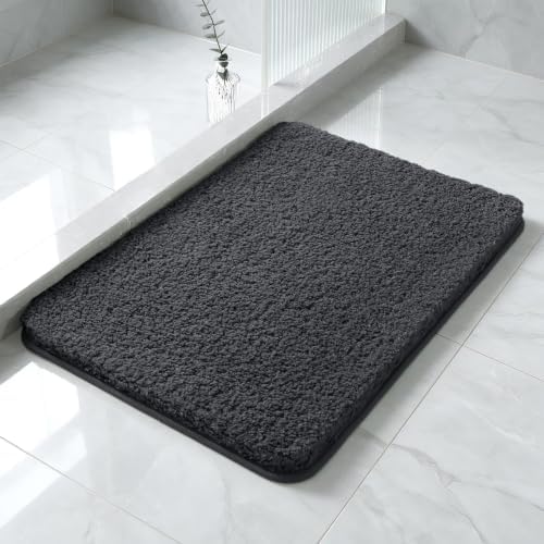 Polyester Bathroom Rug 17"x24" Dark Gray, Non-Slip Soft Bath Mat by Kildoss