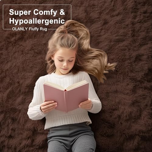 OLANLY 4x4 Machine Washable Accent Rug, Soft Fluffy Shaggy Area Rug - Image 6