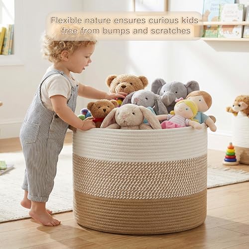 Artfeel 40L Large Cotton Rope Basket, Decorative Woven Blanket Storage - Image 2