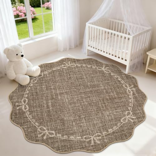 GarveeHome 4ft Round Rugs Washable Scalloped Bow Rug - Image 2