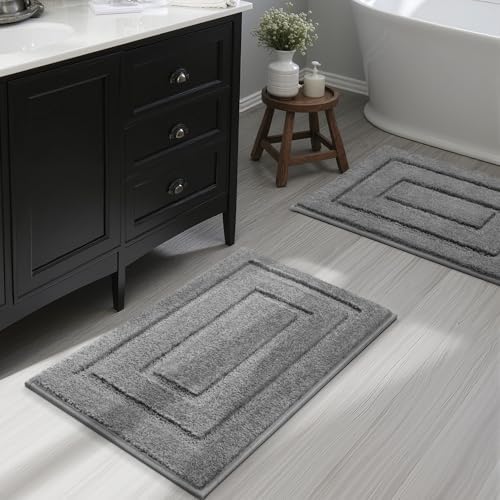 GRANNY SAYS Grey Bathroom Rugs Set 2 Piece, Non Slip Microfiber Bath Mats by GRANNYSAYS