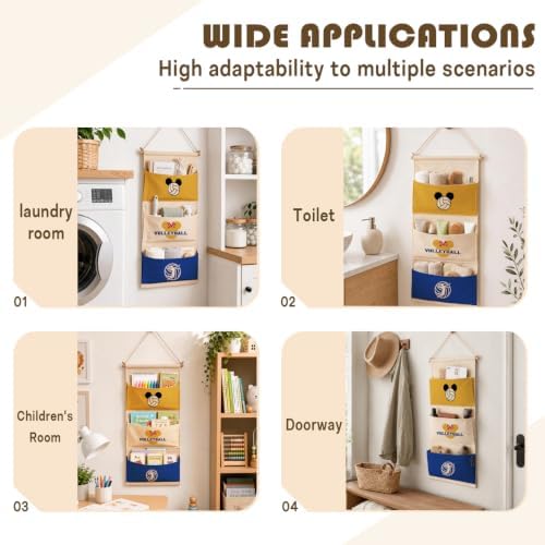 3-Pocket Hanging Wall Organizer, Volleyball Theme Over Door Storage - Image 4