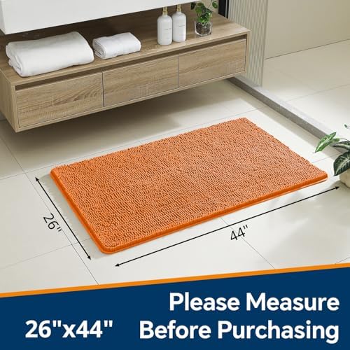 Chenille Bathroom Rug 26"x44" Orange, Non-Slip Plush Bath Mat - Image 2