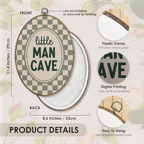 Fewgb Little Man Cave Boys Nursery Oval Wall Art Decor Framed Sign, Baby Boys - Image 7