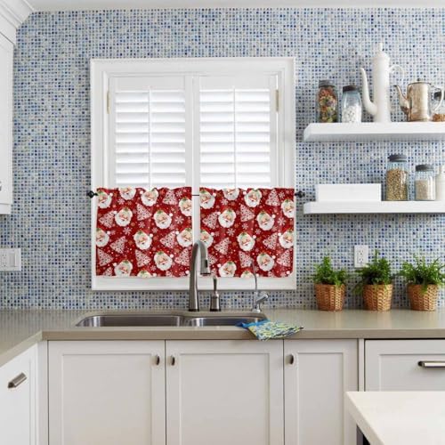 Red Christmas Kitchen Curtains and Valances Set, Santa Claus Merry Christmas - Image 5
