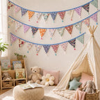 G2PLUS 10.8Ft Cotton Triangle Bunting Banner – 12pcs Multicolor Floral Fabric - Image 4