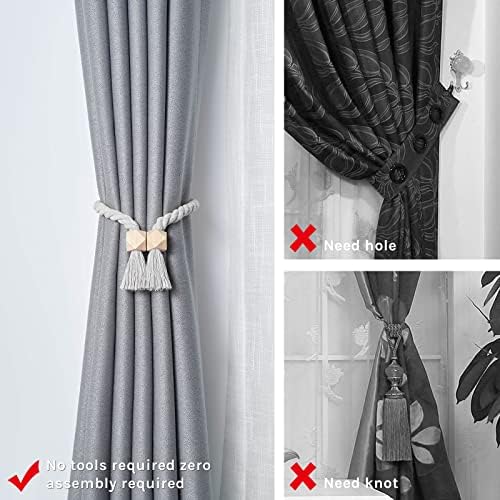 NICEEC 2 Pack Wooden Polyhedron Magnetic Curtain Tiebacks Boho Home Decor Drape - Image 2