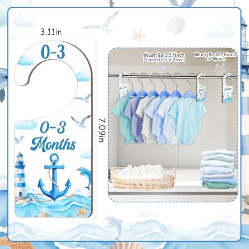 Baby Closet Dividers 8PCS, Nautical Themed Wooden Double-Sided Clothes Size - Image 6
