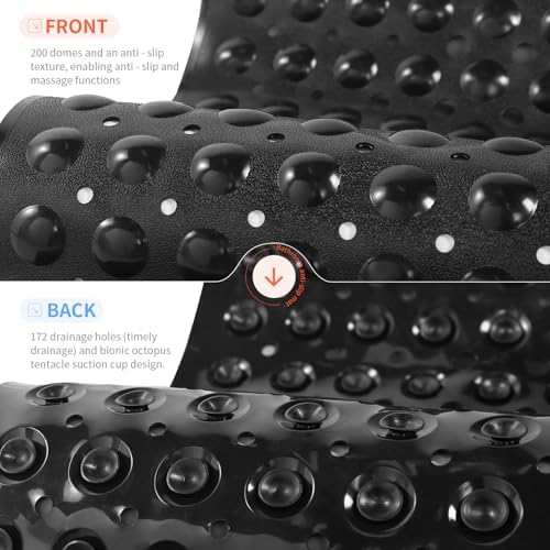 Anti-Slip Bathtub Shower Mat 40×16 Inch Opaque Black - Image 2