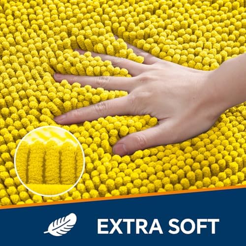 Chenille Bathroom Rug 40"x60" Yellow, Large Plush Bath Mat - Image 3