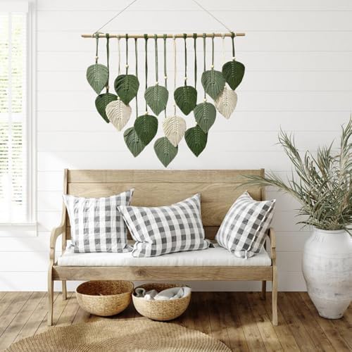 MSFENG Wall Hanging Decor Leaves Tapestry Boho Wall Decor Woven Feather - Image 7