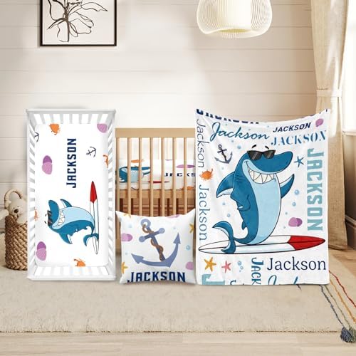 Custom Crib Bedding Set for Boys Gift Marine Animals Design Color19 by Duckbe