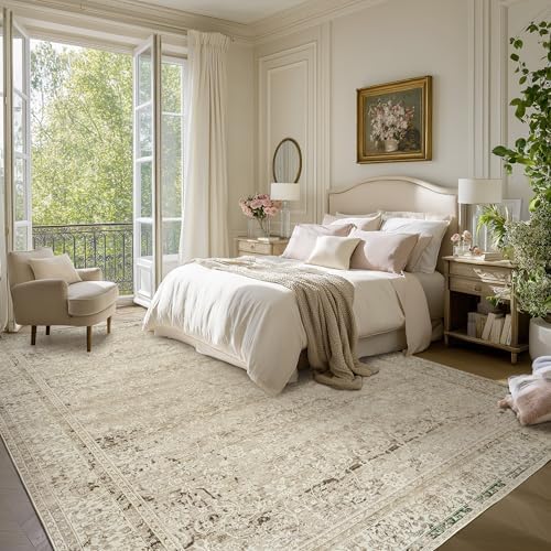 Cream and Light Tan Rugs Washable Vintage Soft Large Living Room Rug 9x12 - Image 2
