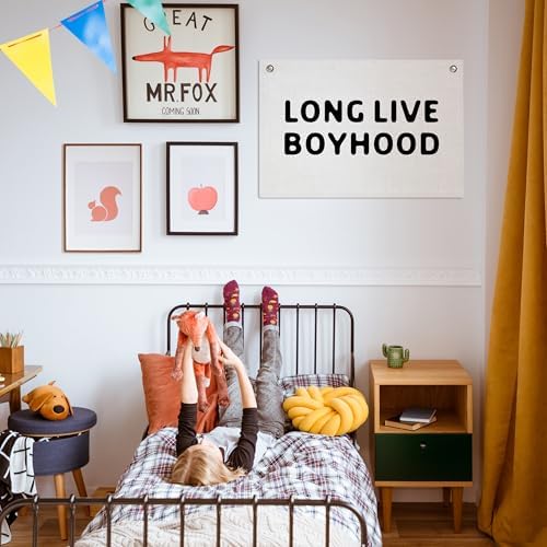 Long Live Boyhood Banner – Boy Room Decor Linen Banner Hanging Flag Retro Pink - Image 5