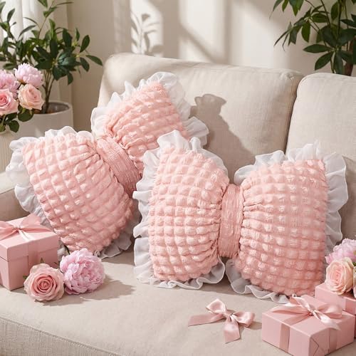 Yousoontic 2 Pcs Bow Throw Pillows 15.7x12.6 in, Seersucker - Image 4