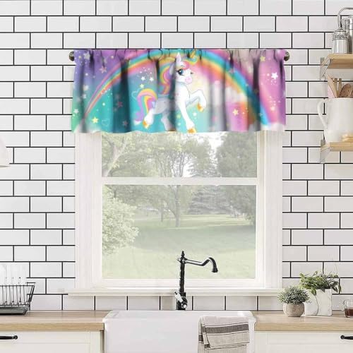 Fantasy Rainbow Unicorn Valance, Abstract Purple Pink Starry Landscape Cartoon - Image 4