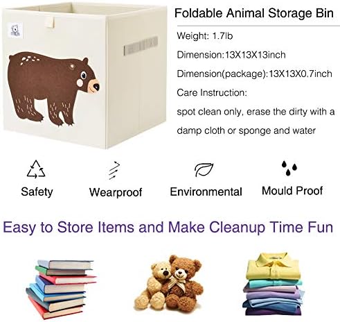 13 Inch Animal Cube Storage Bins, Foldable Fabric Kids Toy Box & Toy Chest - Image 3