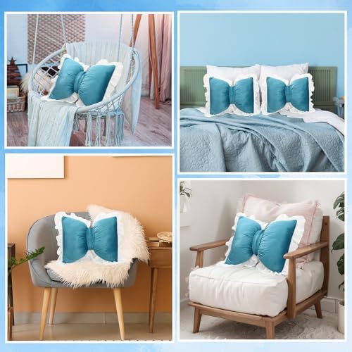 Yousoontic 2 Pcs Bow Throw Pillows 15.7x12.6 in, Waffle Weave Fabric - Image 5