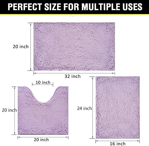 Bathroom Rugs Chenille 3-Piece Extra Soft and Absorbent Shag Bathroom Rugs - Image 2
