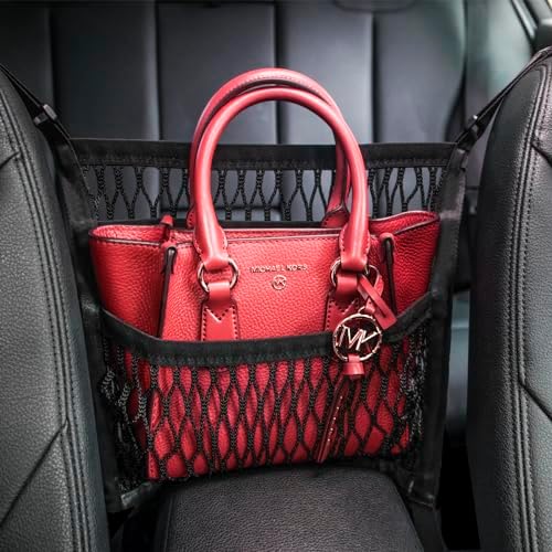 Car Organizer Between Front Seats, Purse Holder, Dog Barrier, Mesh Net Bag by AMEIQ