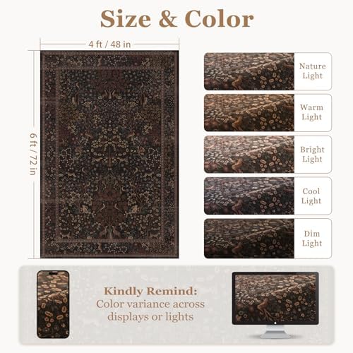 Tree of Life 4x6 Washable Rug, Low Pile Thin Throw Rug - Image 2