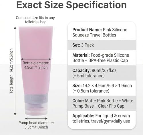 3PCS Empty Refillable Pink Soft Silicon Squeeze Tube Portable Travel Bottle - Image 2