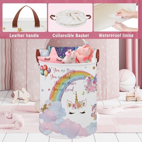 Unicorn Room Decor Kids Laundry Basket, Rainbow Cloud Toy Box - Image 4