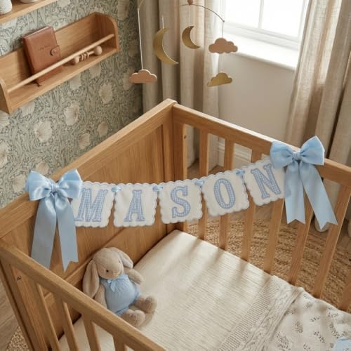 Custom Embroidered Baby Banner, Personalized Baby Name Banner, Scallopped Bow - Image 6