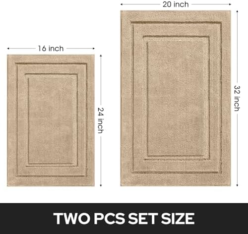 HOMEIDEAS Bathroom Rugs Sets 2 Piece, Soft Non Slip Bath Mat Khaki - Image 2