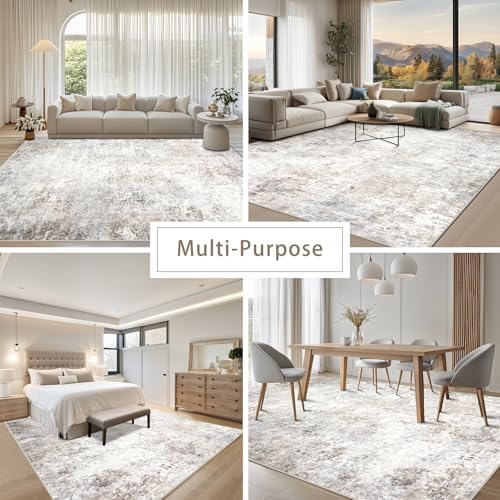Beige Grey Washable Rugs 9x12 Area Rugs - Image 5