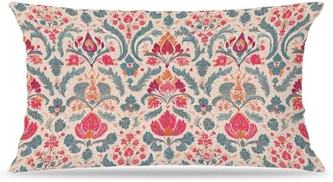 Vintage Boho Pink Teal and Gold Damask Floral Pillow Covers 12x20, Ethnic by Unknown