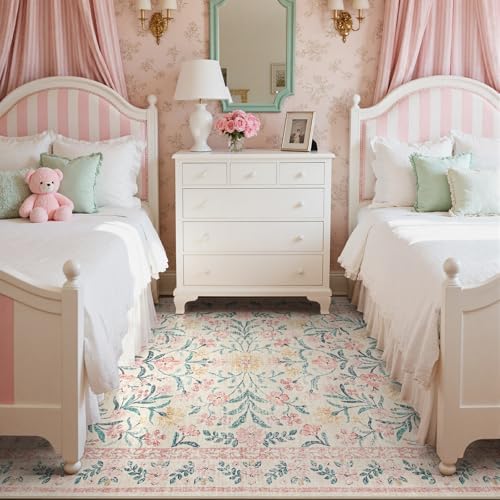 Wonnitar Pink Rugs for Nursery, 5x7 Washable Rug for Bedroom Girls, Boho Soft - Image 6