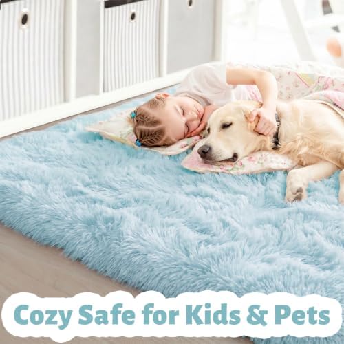 Amdrebio Light Blue Furry Shag Area Rug 5x7 - Image 2