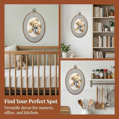 SONMYSULIL Bear Nursery Wall Art Decor, Boys Girls Room Oval Wall Hanging Decor - Image 5