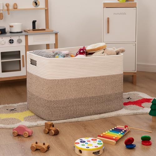OIAHOMY Blanket Basket Laundry Basket Dog Toy Basket 108L Gradient Brown - Image 2