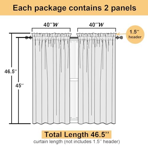 Lecloud Leia Light Grey Semi Sheer Curtains 45 Inch Length 2 Panels, Jacquard - Image 5