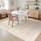 Blush Pink Floral Rug 5x8 Washable Vintage Distressed Rugs - Image 5