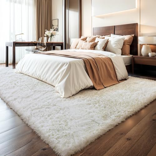 KICHOWUA 5x8 Thick Cream White Fluffy Shag Rug - Image 6
