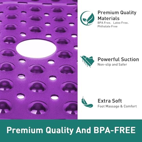 Large Square Shower Mat Bathtub Bath Mat Non Slip Purple 27"x27" - Image 6