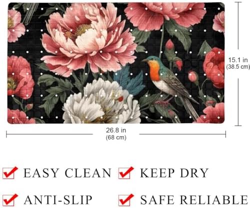 Bathtub Mat Non Slip 26.8x15.1 Inch, Tropical Leaves Flowers Bird Shower Mat - Image 4