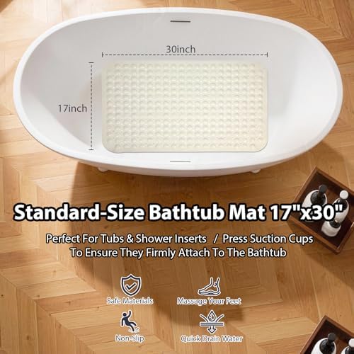 Non Slip Bathtub Mat Bath Shower Mat Beige 17"x30" Standard Size - Image 2
