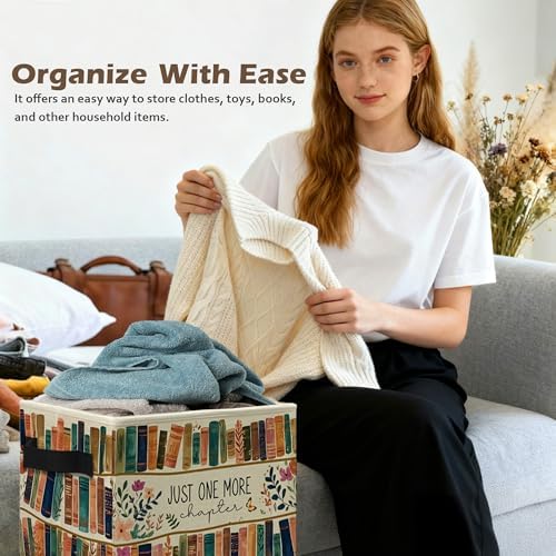 Floral Bookish Storage Box Bins, Book Lover Reader Gifts, Just One More Chapter - Image 5