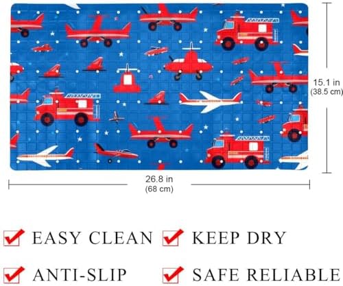 Bathtub Mat Non Slip 26.8x15.1 Inch, Fire Trucks and Plane Shower Mat - Image 4