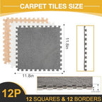 ZENOWICK 12 Pcs Plush Interlocking Carpet Tiles, Puzzle Play Mats - Image 3