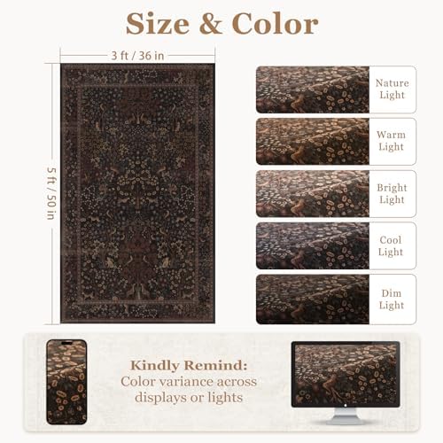 Chestnut Brown 3x5 Rugs for Entryway, Tree of Life Vintage Farmhouse Bedside - Image 2
