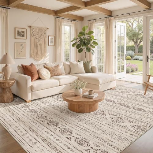 Nakagishi Boho 9x12 Area Rug Living Room Rugs Machine Washable Dark Brown - Image 2