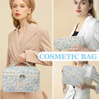 Gosect Quilted Makeup Bag Set, Large Floral Cosmetic Bag - Image 4